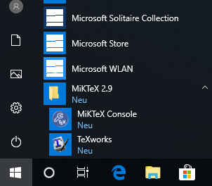 MiKTeX Console im Startmenü unter MiKTeX 2.9